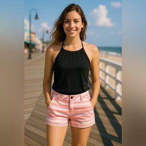 So Cuffed Shorts Striped Pink and White Size 3